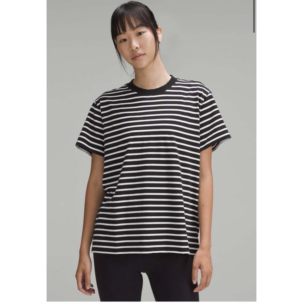 Lululemon Sz 8 Or 10 ? All Yours Boyfriend Tee Shirt Yachtie Stripe Black White